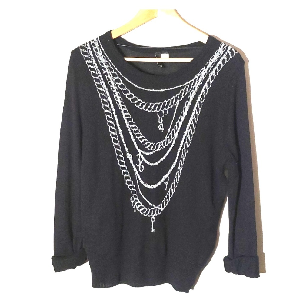 H&M Black sweater with silver jewelry embroidery